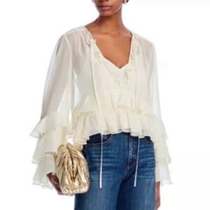 Cinq à Sept Steffina Ruffle Blouse Boho– Ivory Size XL | NWOT |
